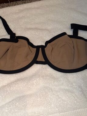 CUUP The Balconette Sz 32F Tan/Black Unlined Underwire Bra